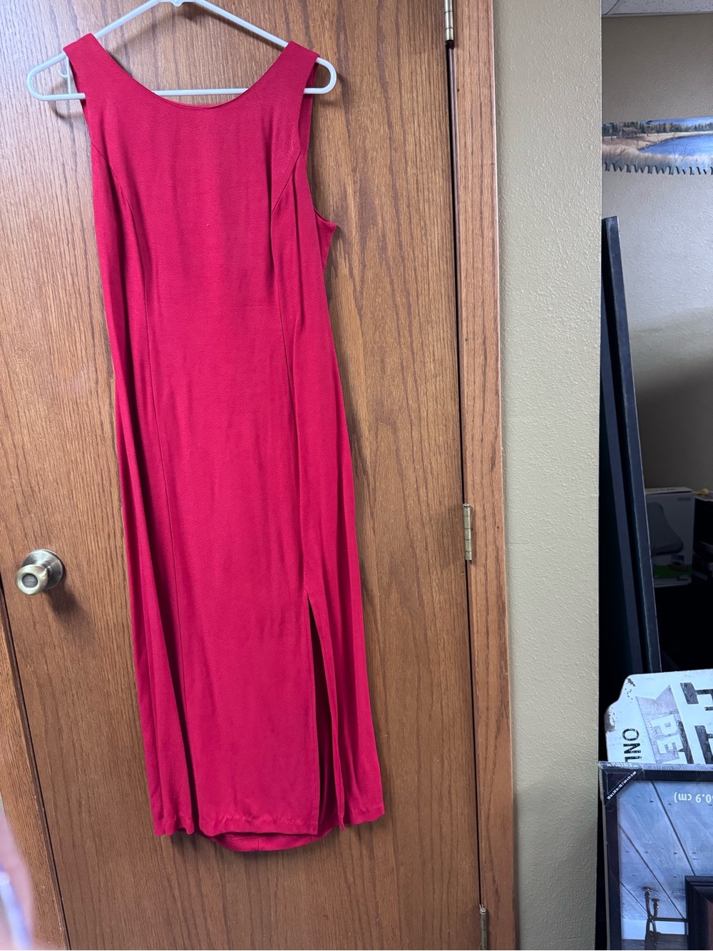 Sleeveless Red open back Maxi Dress with Side Slit and Scoop Neck